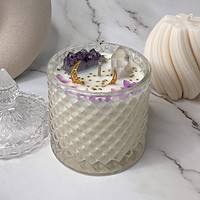 Kristallglas Edelsteinkerze - Amethyst & Bergkristall - spitzer Deckel